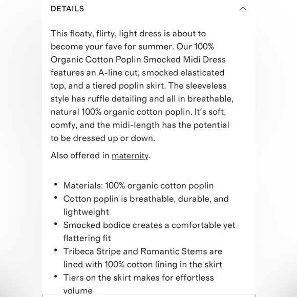 NWT Quince 100% Organic Cotton Poplin Smocked Midi Dress in Navy - Picture 5 of 10